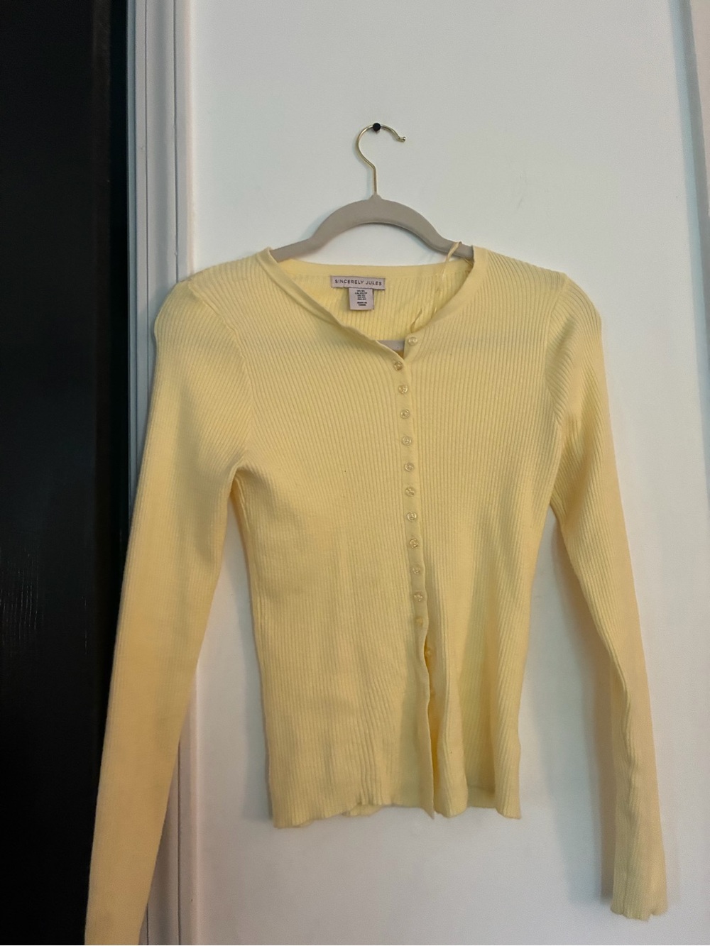Sincerely Jules Pale Yellow Ribbed Button-Up Cardigan
